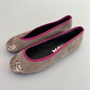 Kokua Suede Taupe Ballet Flats Snake Cap Toe Magenta Trim EU 38 / US 7